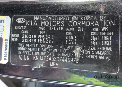 2012 Kia Soul z USA, uszkodzony, nr VIN KNDJT2A53C7449976